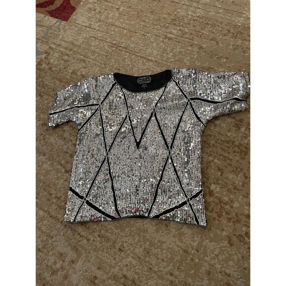 Vintage Women's Medium Joseph Le Bon Sequin Design Shirt 100% Silk - Picture 2 of 5